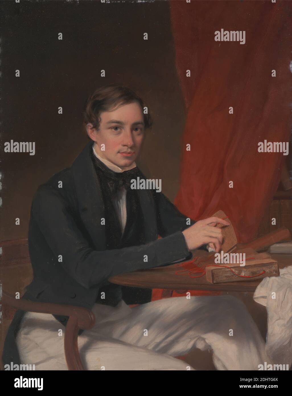 Cosmo Richard Howard, Thomas Phillips, 1770–1845, British, ca. 1835, Oil on millboard, Support (PTG): 9 3/4 x 7 3/4 inches (24.8 x 19.7 cm), blocks, man, portrait, sandpaper, string, trousers Stock Photo