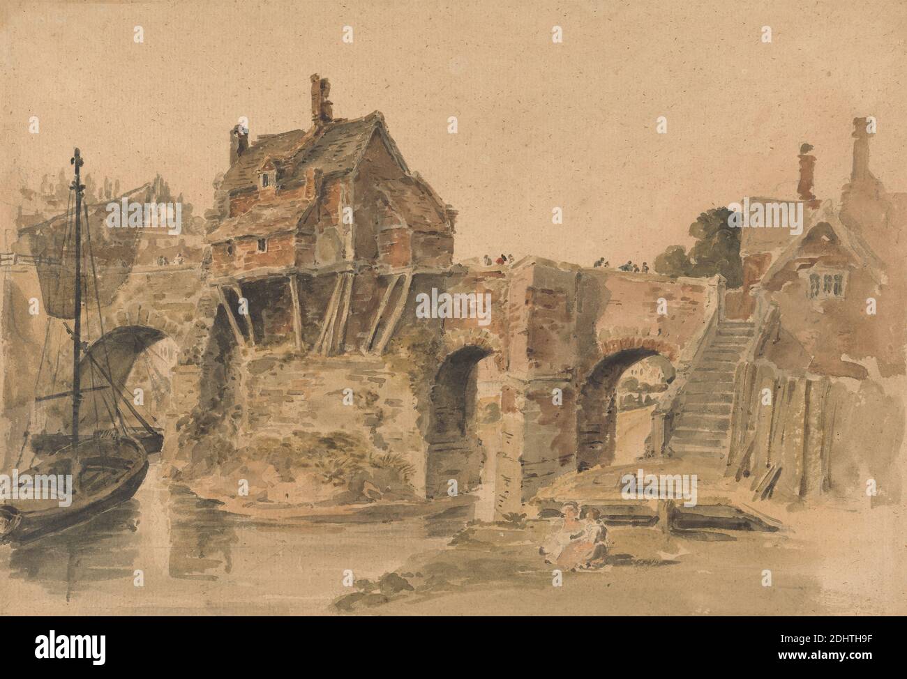 Bridgnorth, John Thirtle, 1777–1839, British, undated, Watercolor and graphite on medium, moderately textured, beige laid paper, Sheet: 9 13/16 × 14 7/16 inches (24.9 × 36.7 cm), architectural subject Stock Photo