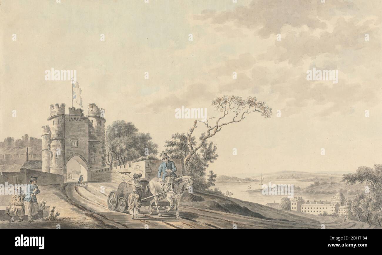 Carisbrooke Castle Isle Of Wight Attributed To Michael Angelo Rooker 1746 1801 British Undated Watercolor And Black Ink On Moderately Thick Slightly Textured Cream Wove Paper Sheet 9 7 8 X 16 1 4 Inches