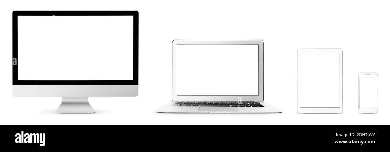 Set of devices with blank screens on white background Stock Photo