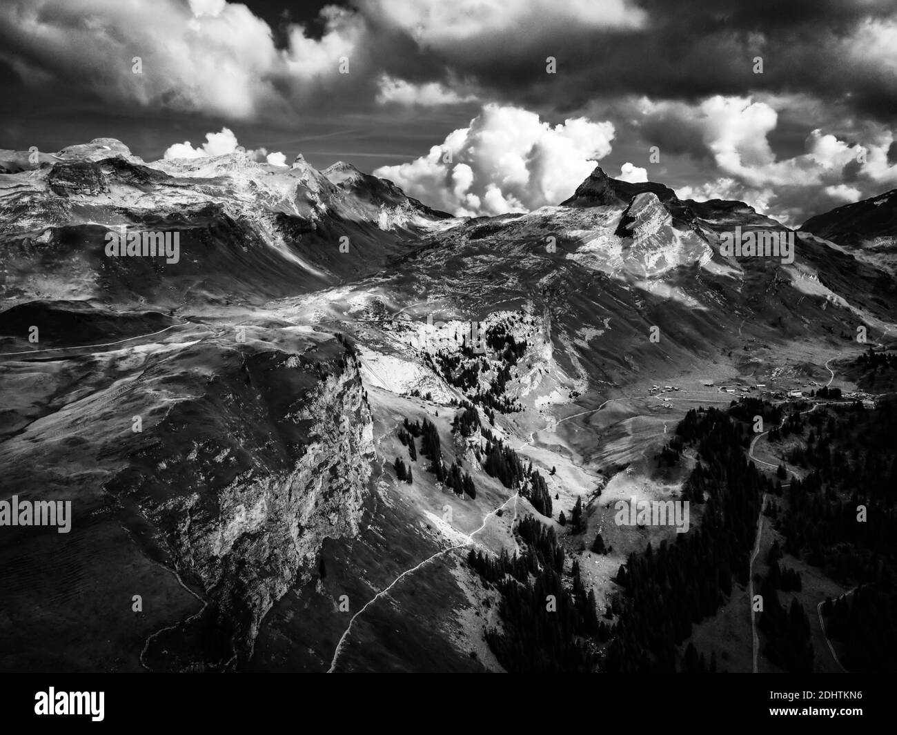 Wonderful Mountain Lake in the Swiss Alps in black and white Stock ...