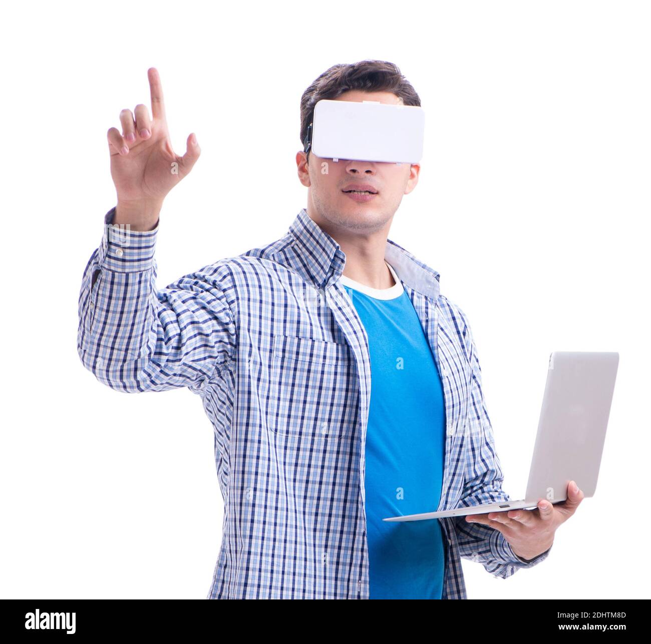 The young man wearing virtual reality vr glasses Stock Photo - Alamy