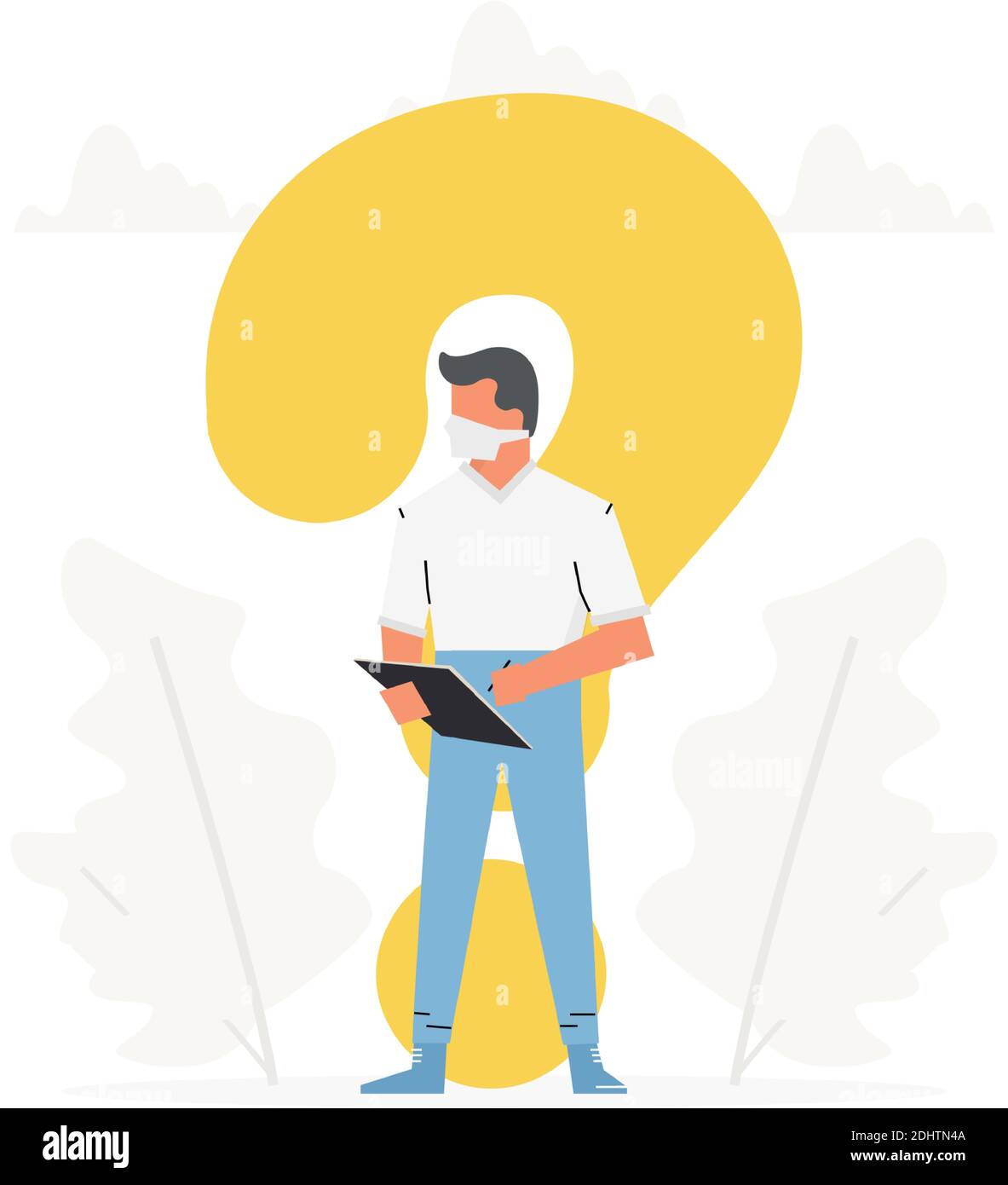 The doctor stands in front of large question mark. Questions to doctor