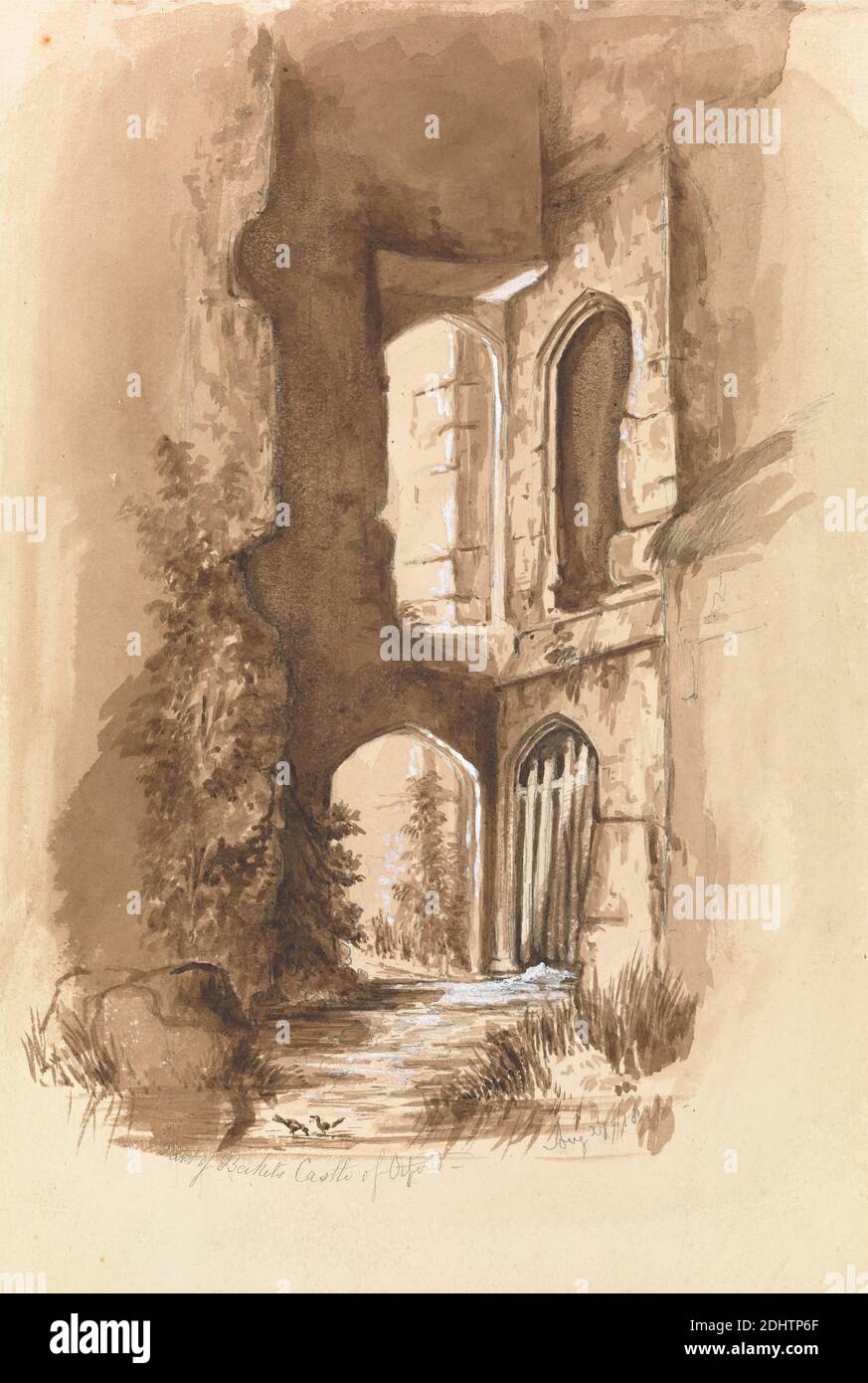 Part of Becket's Castle, Otford, unknown artist, between 1826 and 1866, Brown wash heightened with white gouache over graphite, Sheet: 10 1/2 x 7 1/16in. (26.7 x 17.9cm Stock Photo