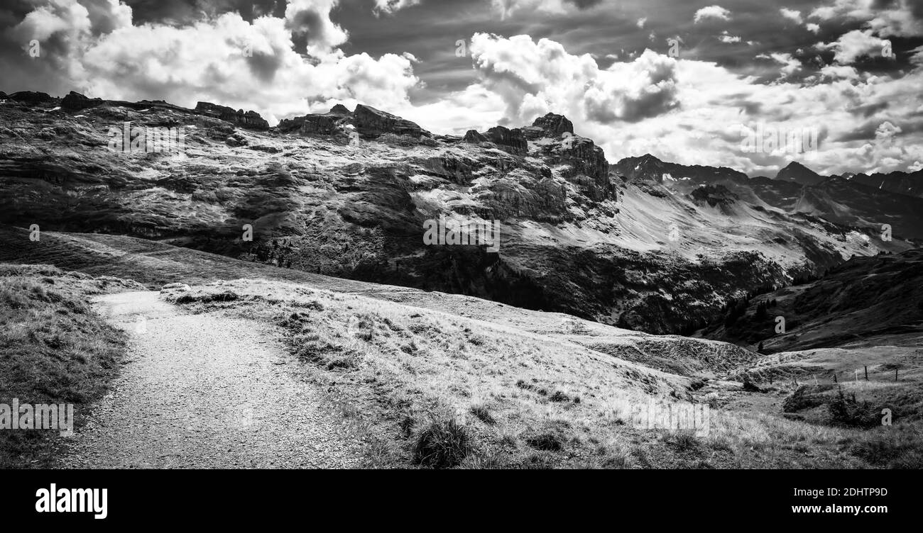 Amazing nature of Switzerland in the Swiss Alps in black and white ...