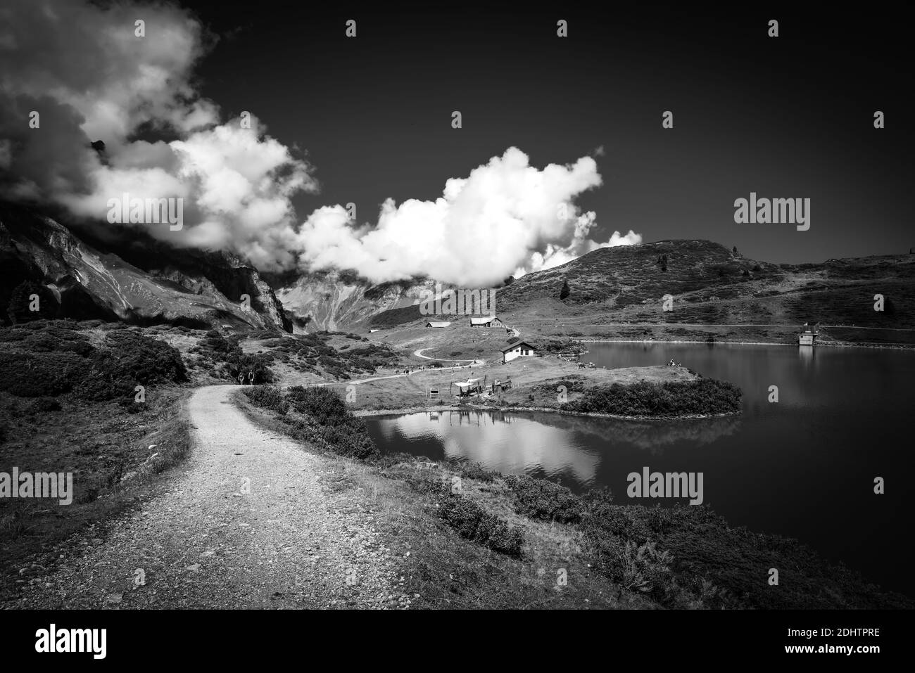 Wonderful spot for vacation in the Swiss Alps in black and white Stock ...