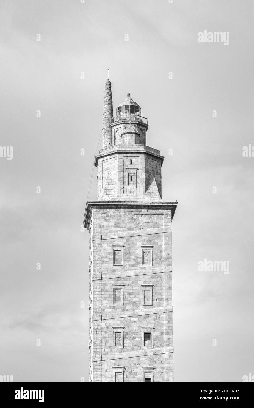 A view of the Hercules Tower lighthouse in La Coruna in Galicia Stock Photo