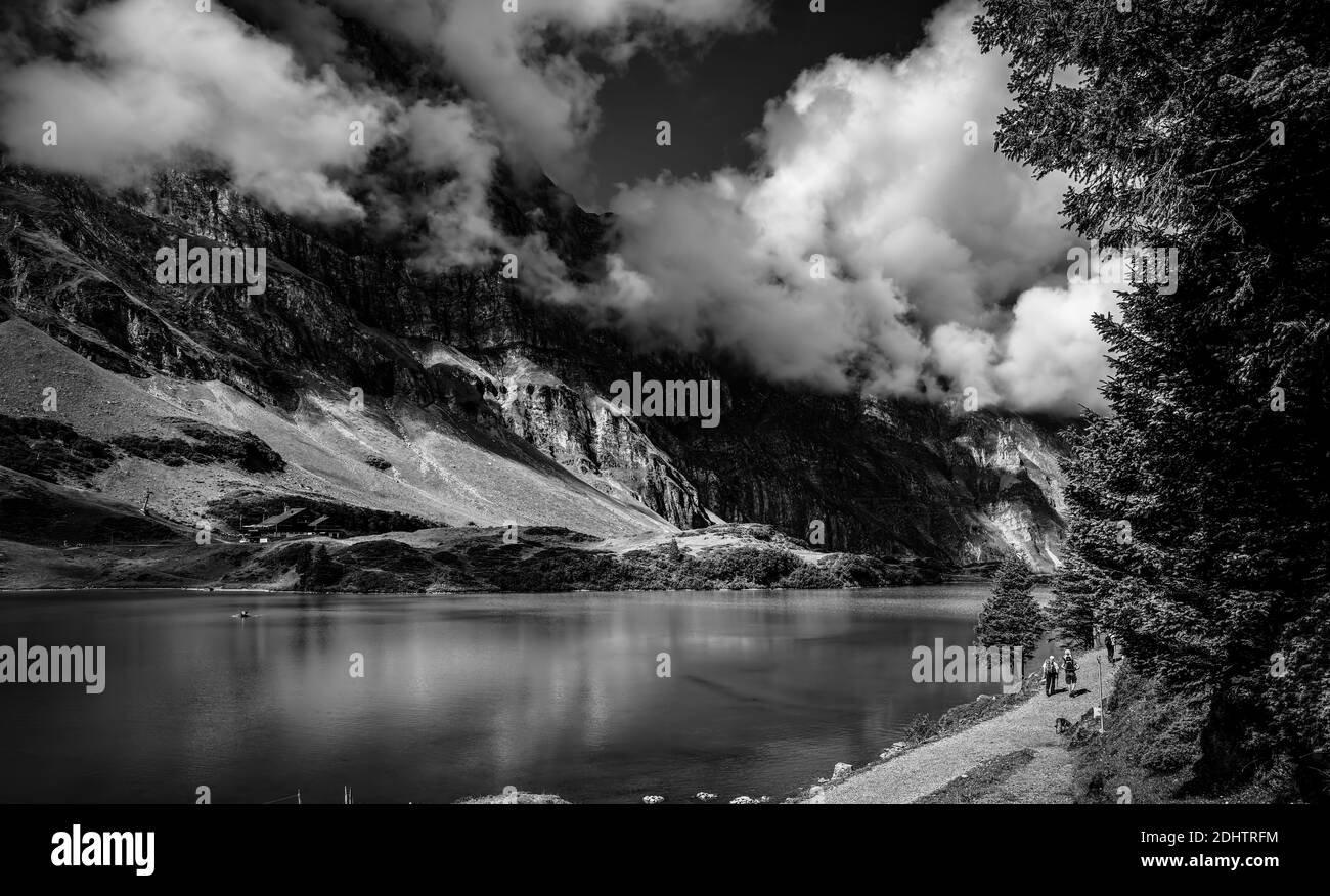 Amazing nature of Switzerland in the Swiss Alps in black and white ...