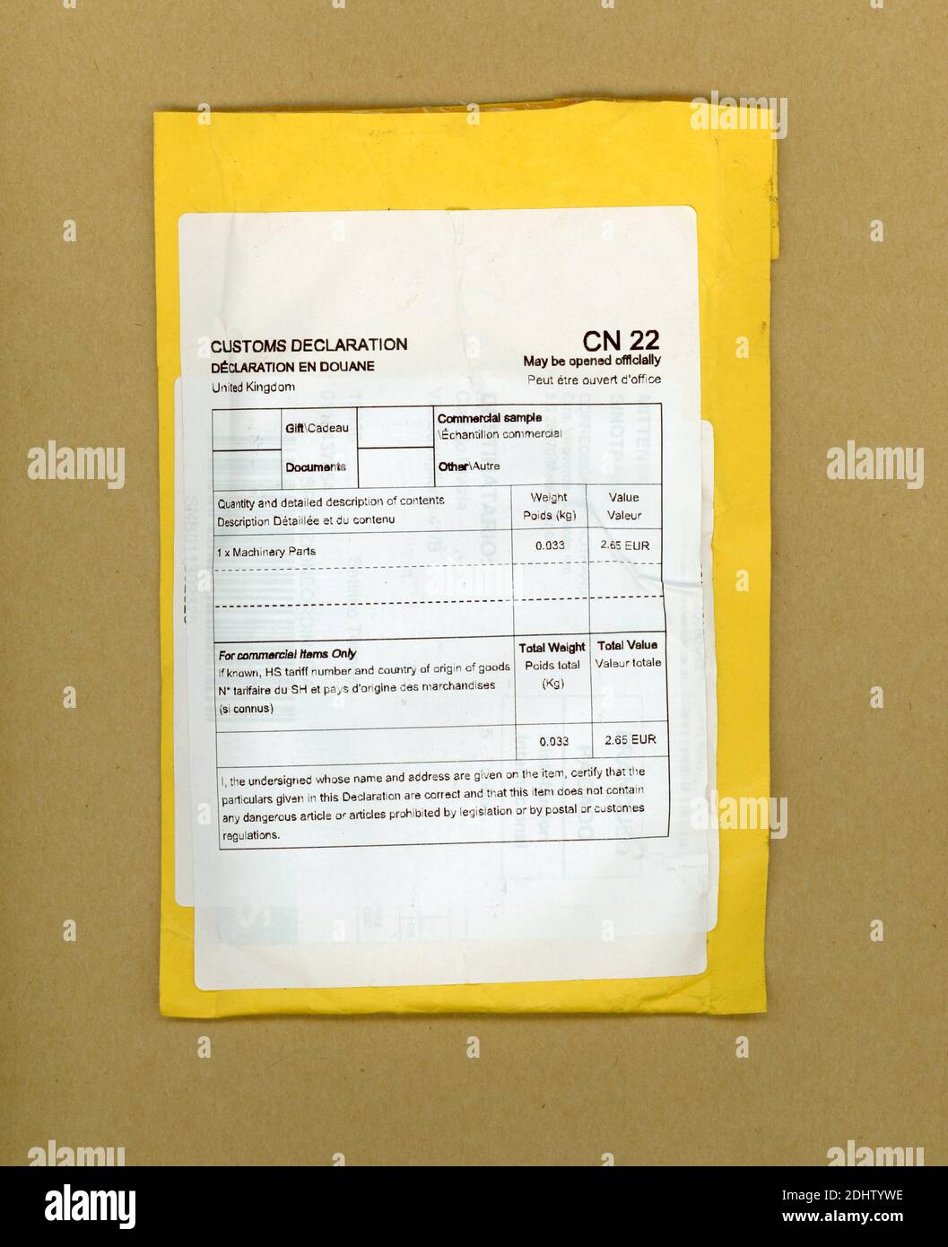 Customs declaration cn 22 hi res stock photography and images alamy