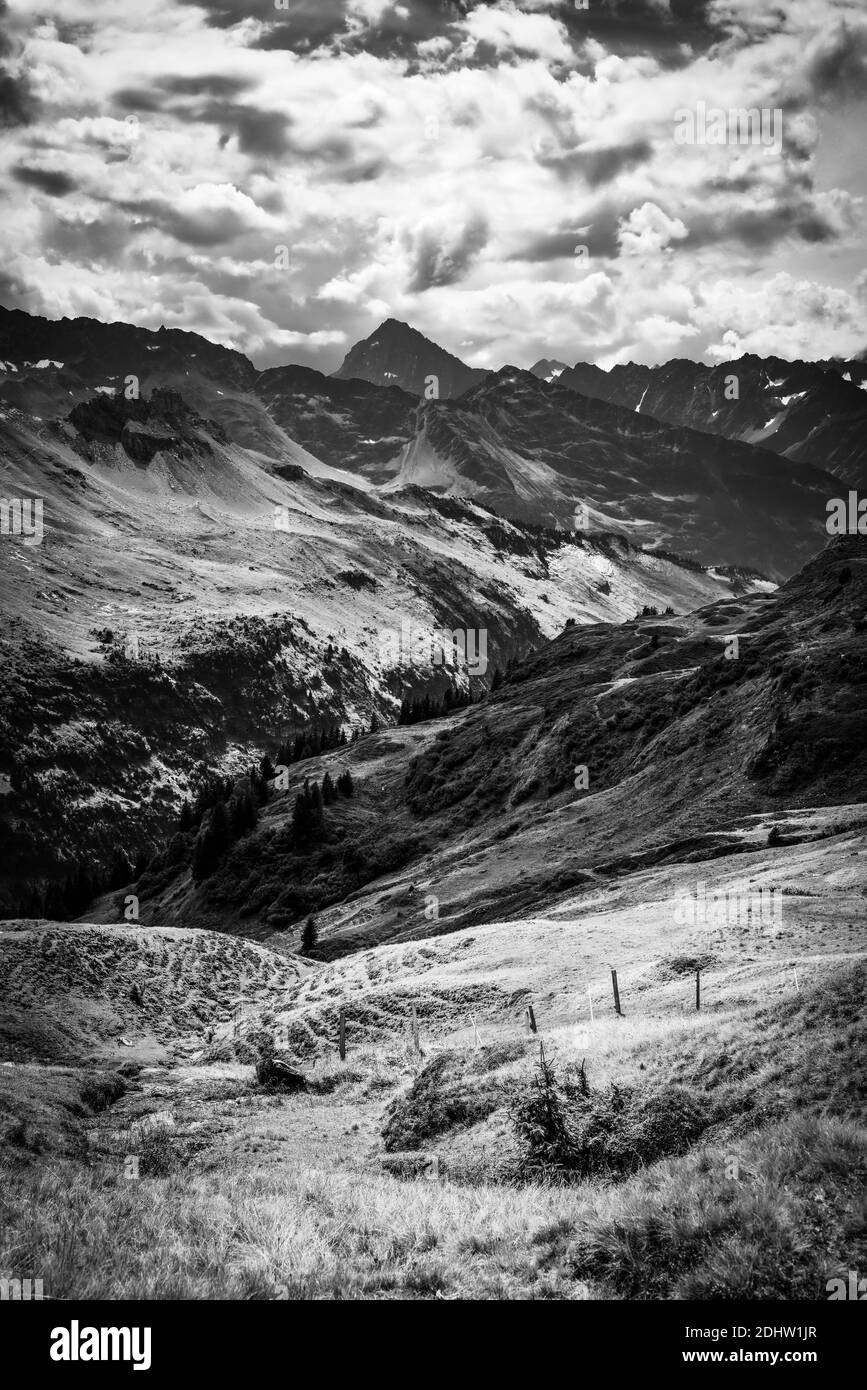 The Swiss Alps at Melchsee Frutt in black and white Stock Photo - Alamy