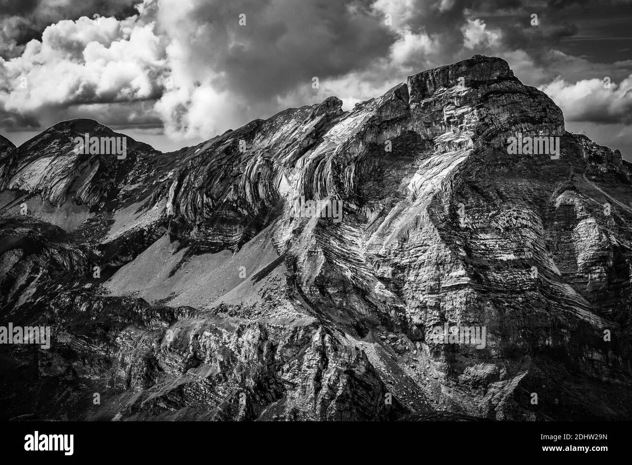 Amazing nature of Switzerland in the Swiss Alps in black and white ...