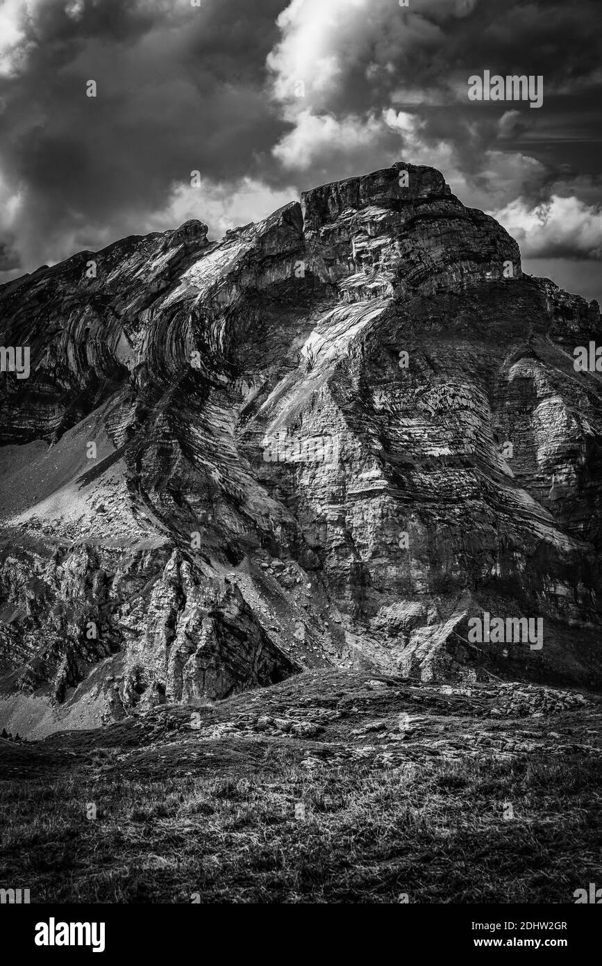 Amazing nature of Switzerland in the Swiss Alps in black and white ...