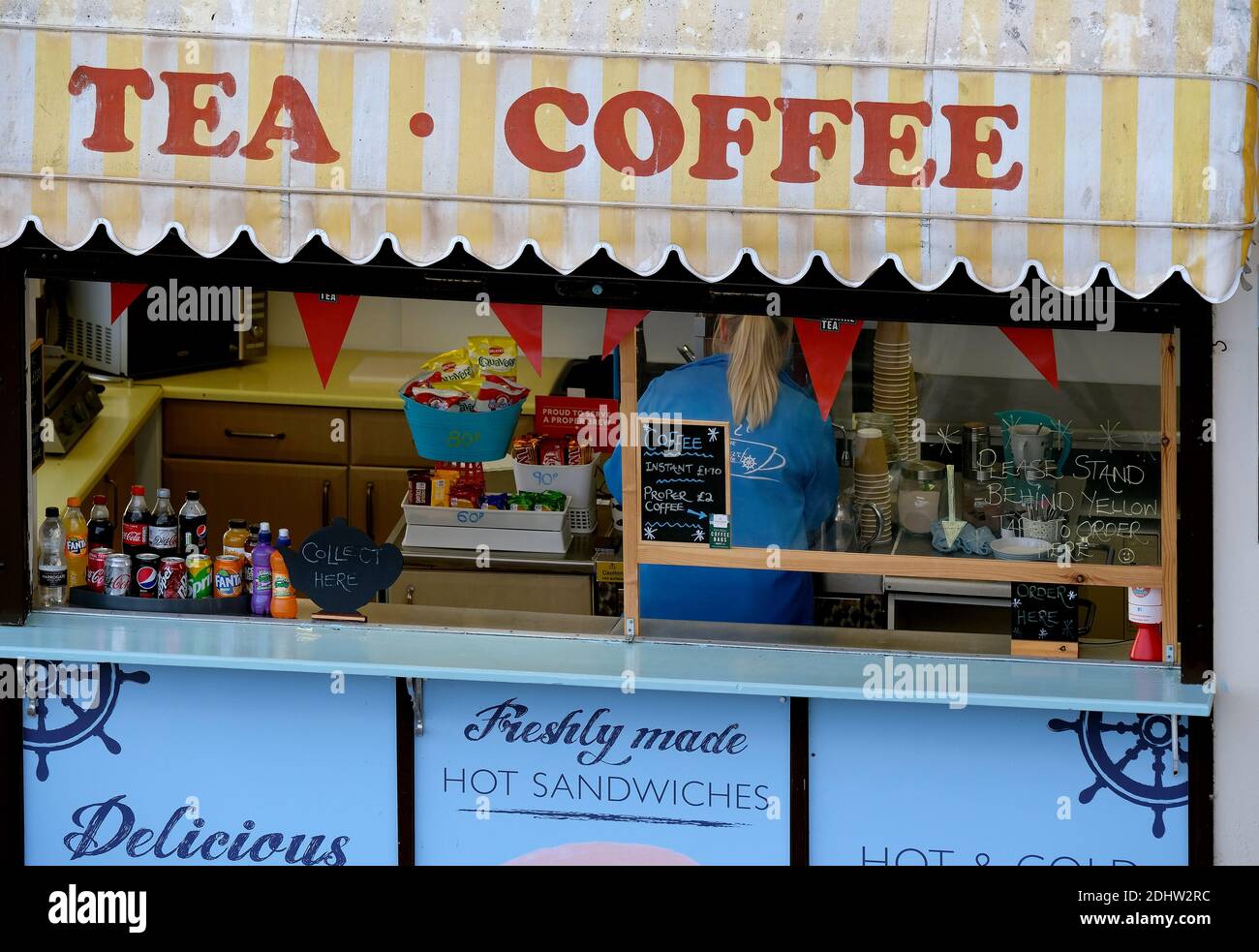 Seaside resort food and drink vending stall on sea front. Stock Photo