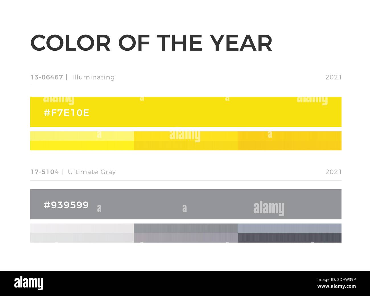 Colors of the year 2021 swatch, grey and yellow color sample for logo