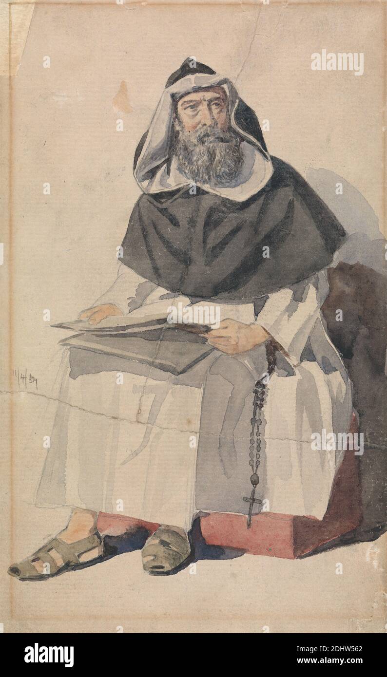 Portrait of a Monk, Richard Dadd, 1817–1886, British, 1857, Watercolor over graphite on moderately thick, slightly textured, beige laid paper, Sheet: 7 1/2 x 4 5/8 inches (19.1 x 11.8 cm), figure study, genre subject, man, monk, religious, robes, rosary, sandals Stock Photo