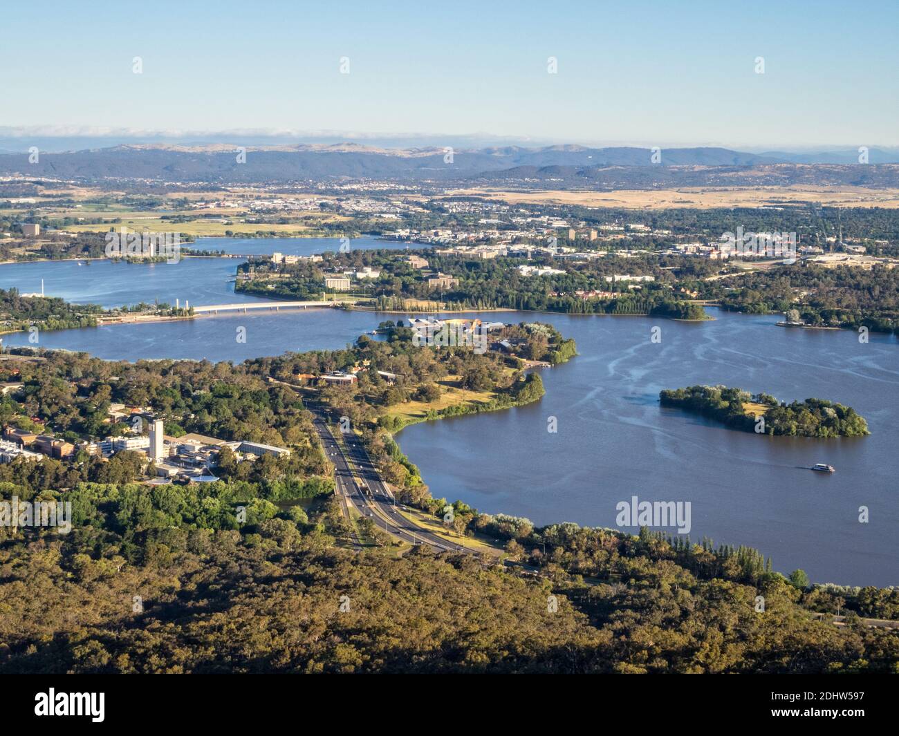 Lake Burley Griffin photographed from the Telstra Tower - Canberra, Australian Capital Territory, Australia Stock Photo