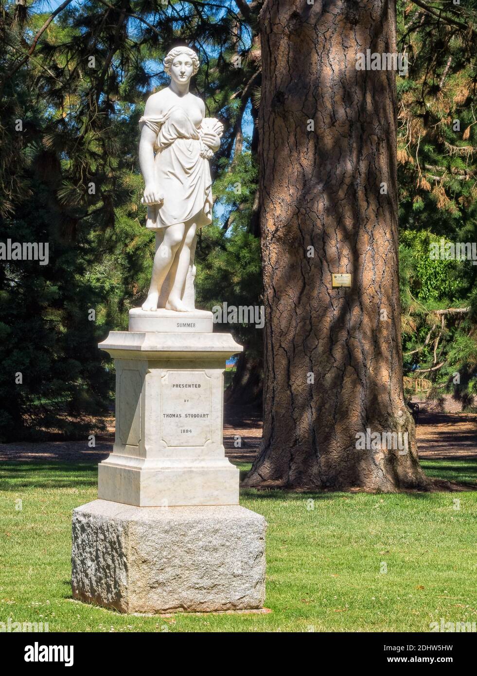 Marble statue of Summer in the Ballarat Botanical Gardens symbolises