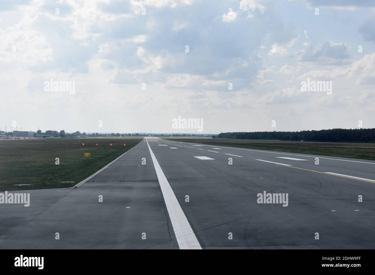 take-off flight path viewed from the plane, at the airport. Stock Photo