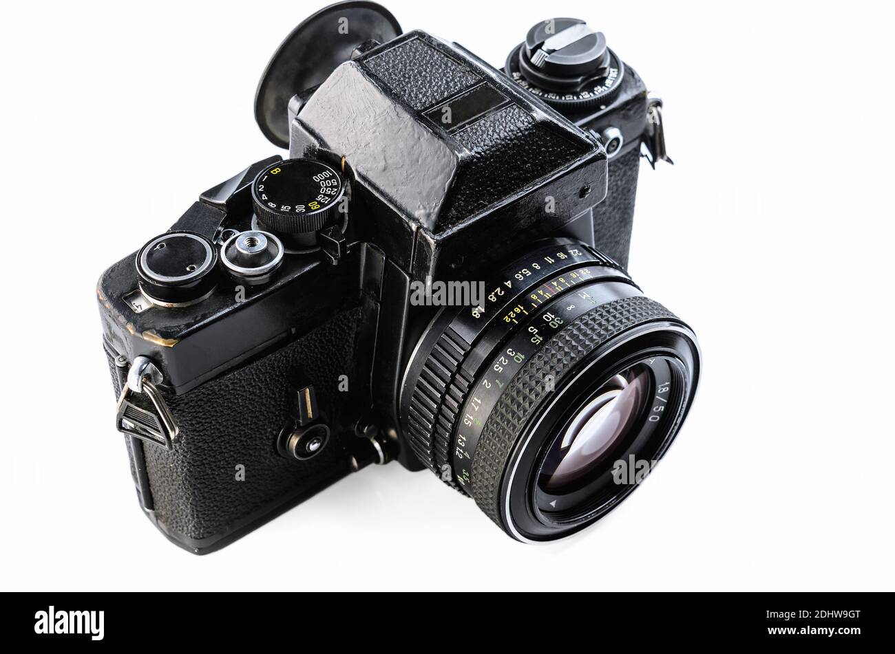 old reflex camera on a white background Stock Photo