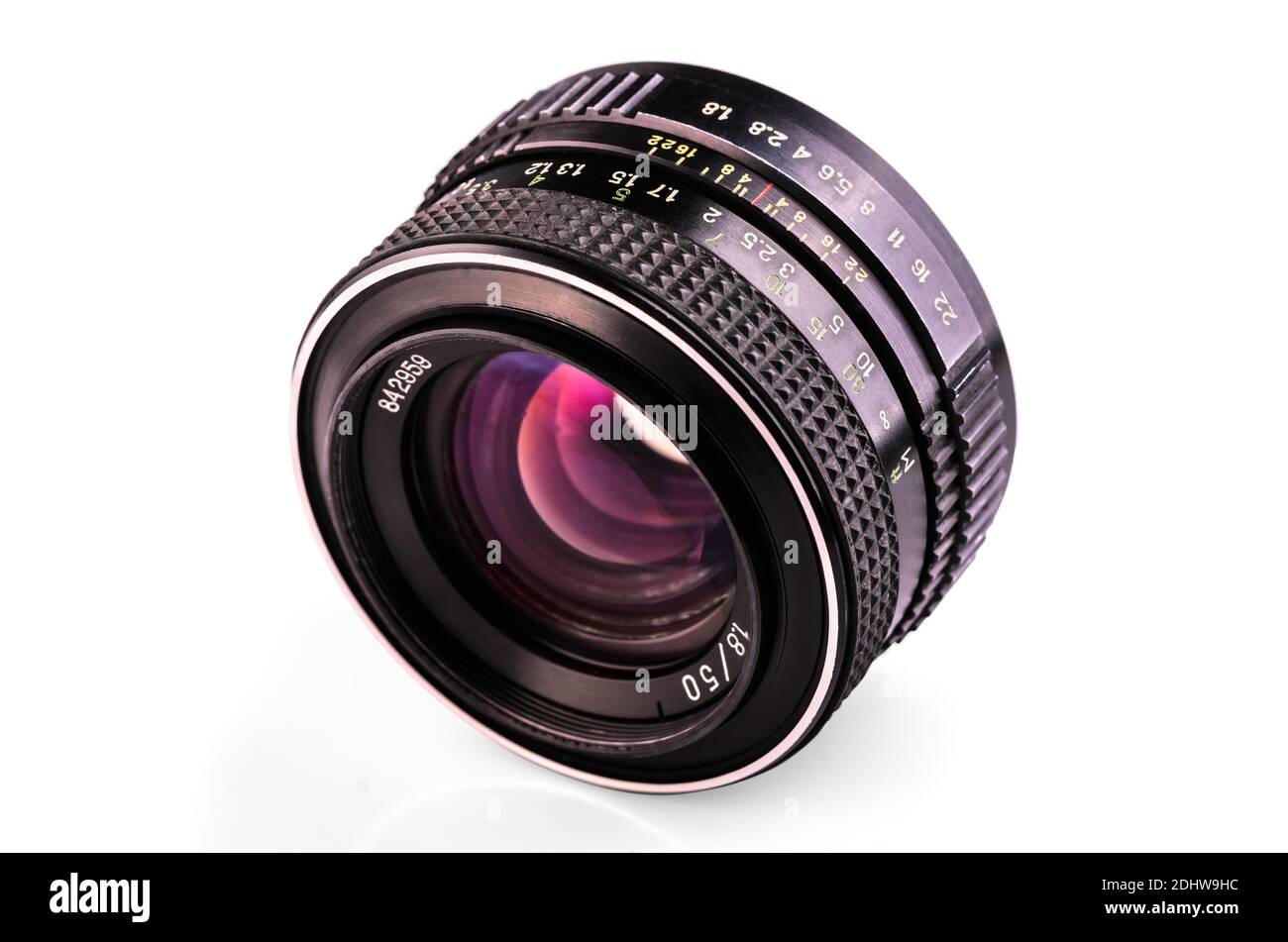 old camera lens on a white background Stock Photo