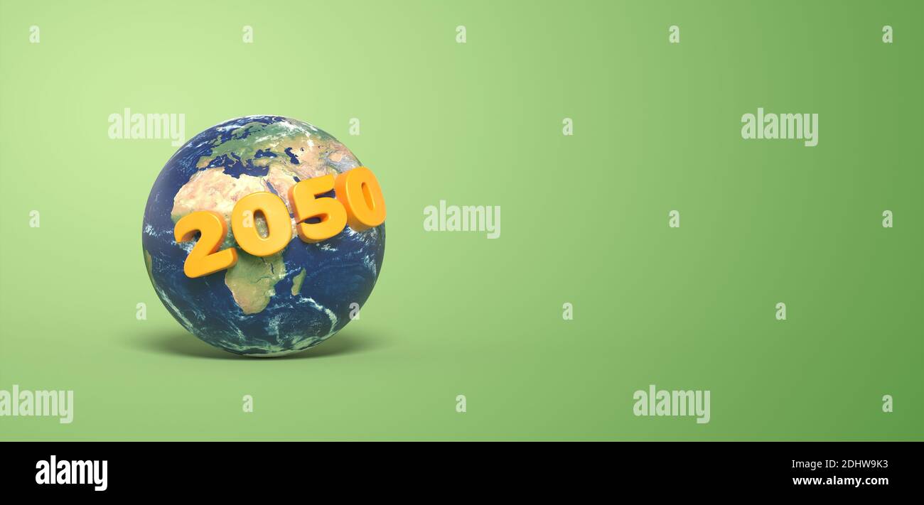 Earth planet with 2050 objective for climate - 3D rendering Stock Photo