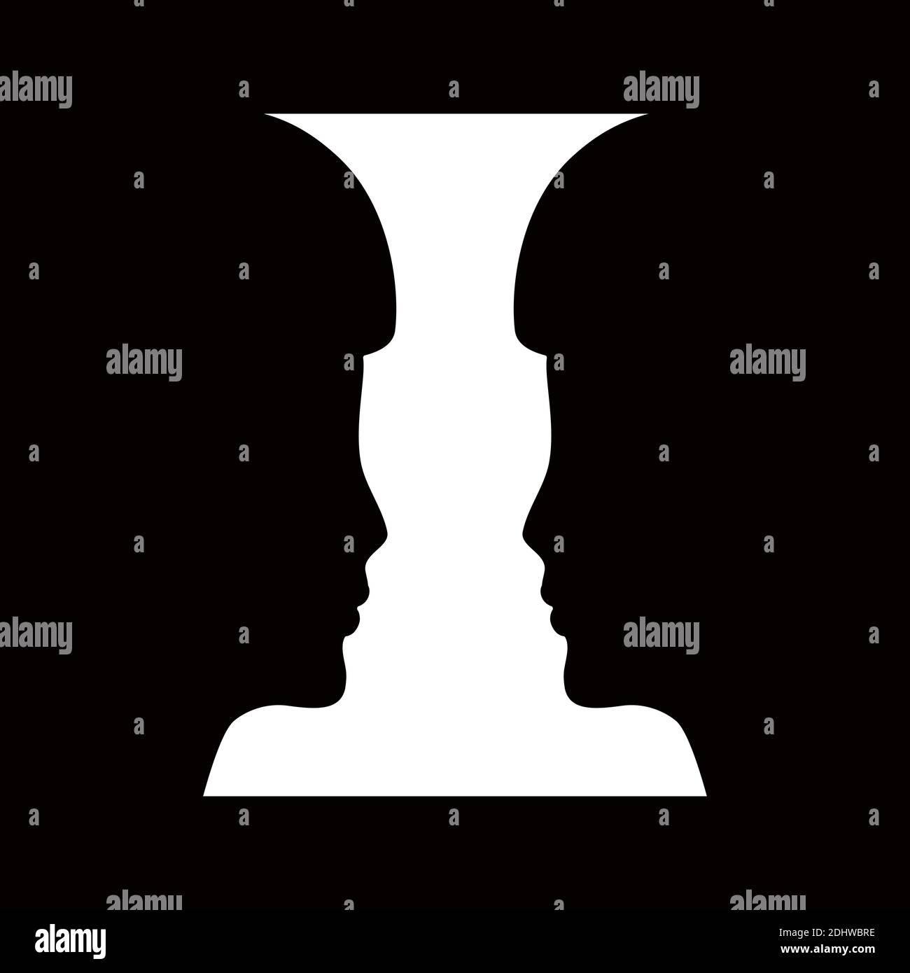 Two human faces silhouette or vase. Optical illusion.Vector illustration. Stock Vector