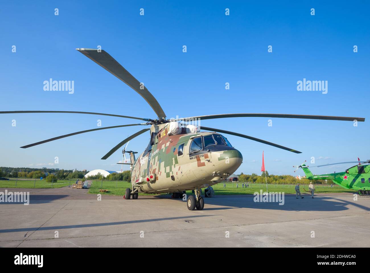 ZHUKOVSKY, RUSSIA - AUGUST 30, 2019: Russian heavy multipurpose transport helicopter Mi-26T2V on the MAKS-2019 air show Stock Photo