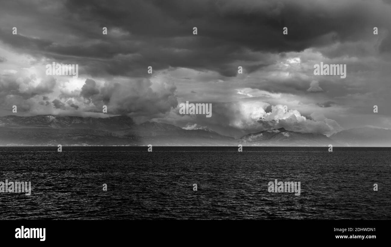 Storm in the sea of Croatia from the Ferryboat leaving Split Stock Photo