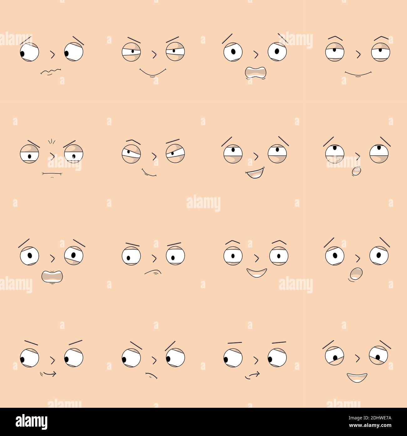 Set with different expressive emotions - Vector illustration Stock Vector