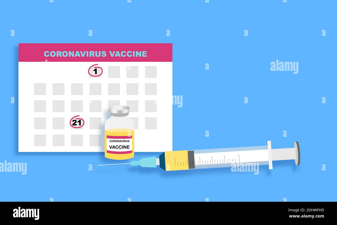 Concepts of coronavirus vaccine two doses injection. Injection at first ...