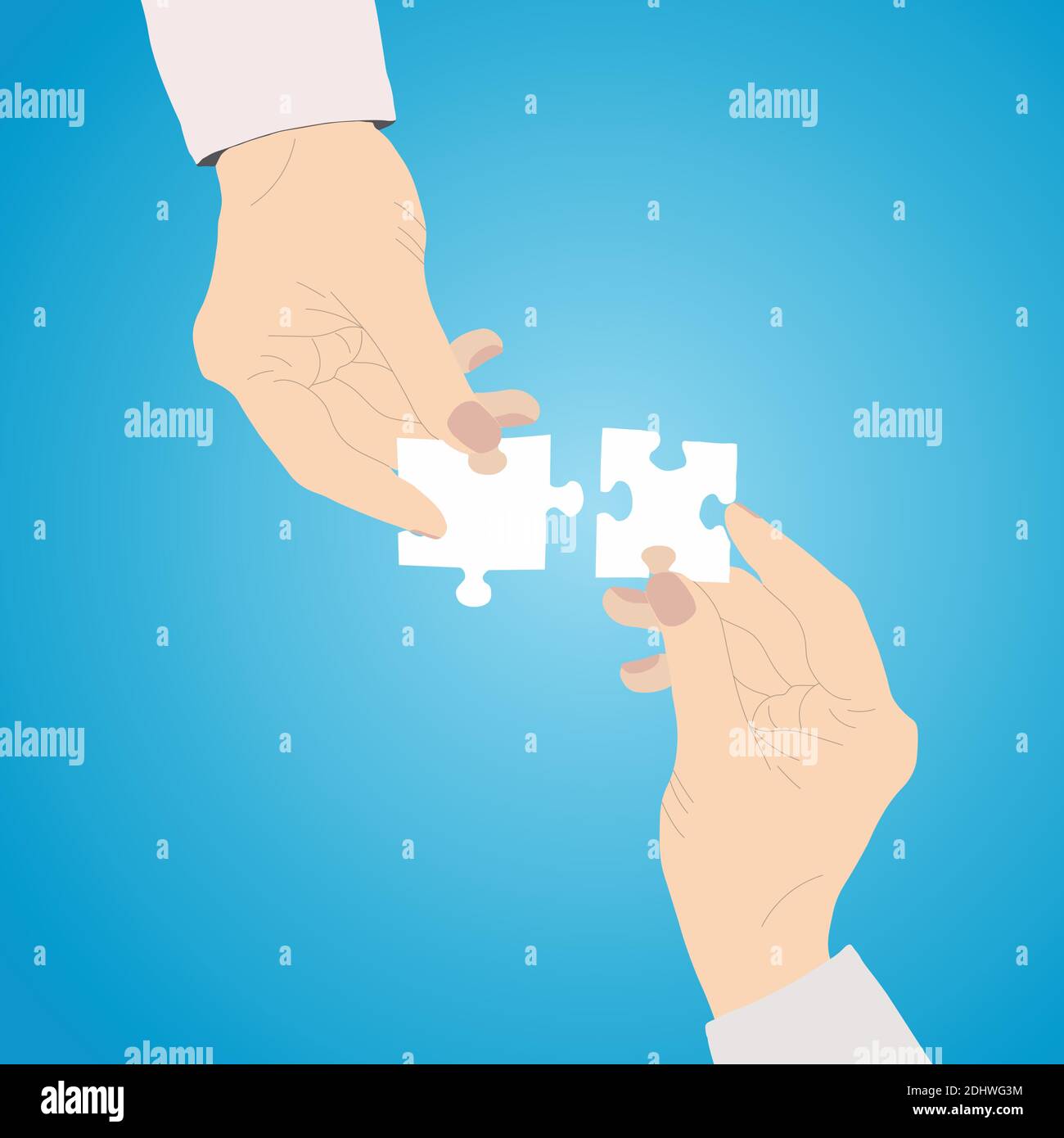 Hands folded puzzle concept isolated on blue background - Vector illustration Stock Vector