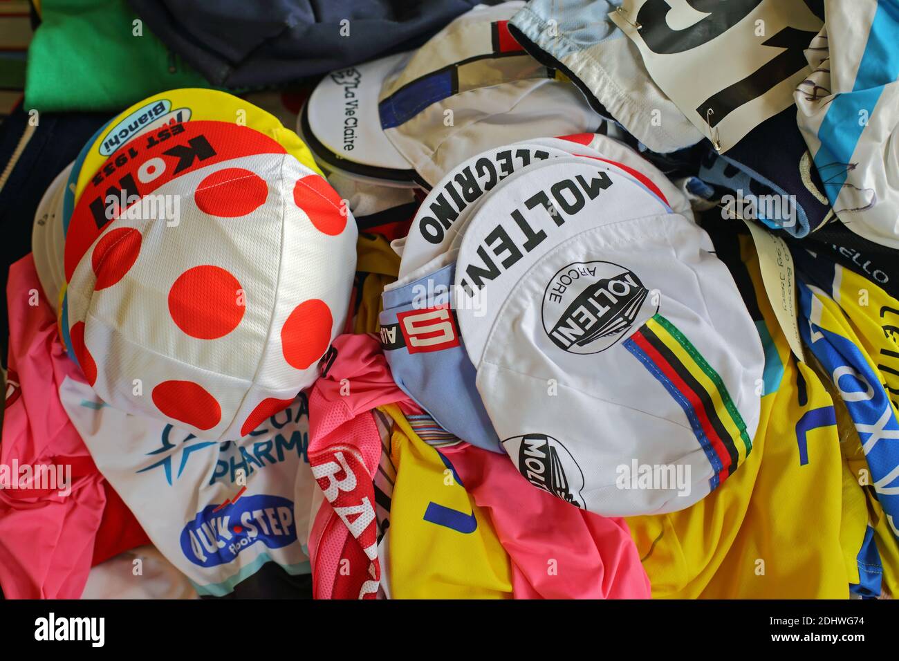Paul Smith collection of cycling cycling jerseys and cap's Stock Photo
