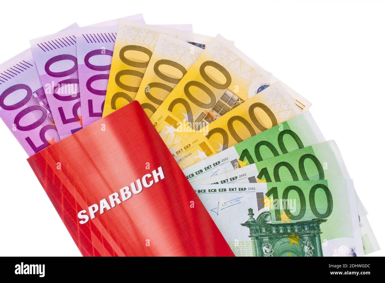 Sparbuch mit Euro Banknoten, 100er, 200er, 500er, Geldscheine, Stock Photo