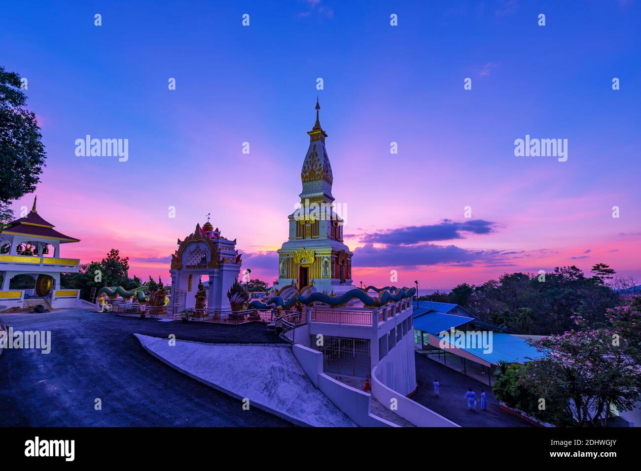 Beautiful sunset at wat Doi thepnimit monastery on the top of Patong
