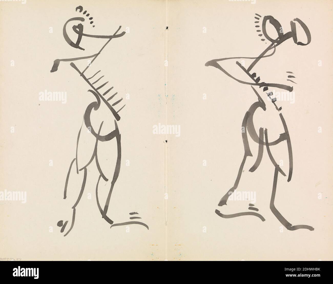 Two Dancing Figures, Henri Gaudier-Brzeska, 1891–1915, French, between 1910 and 1915, Black ink on thin, smooth, cream wove paper, Sheet: 7 x 8 7/8 inches (17.8 x 22.5 cm), abstract art, dance, figure, figure study, Vorticism Stock Photo