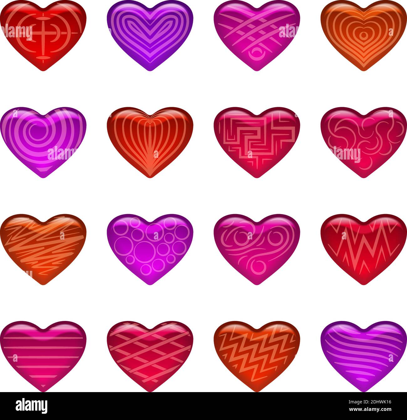 Set of Multicolored Valentine Hearts with Different Patterns, Love Symbols. Vector Stock Vector