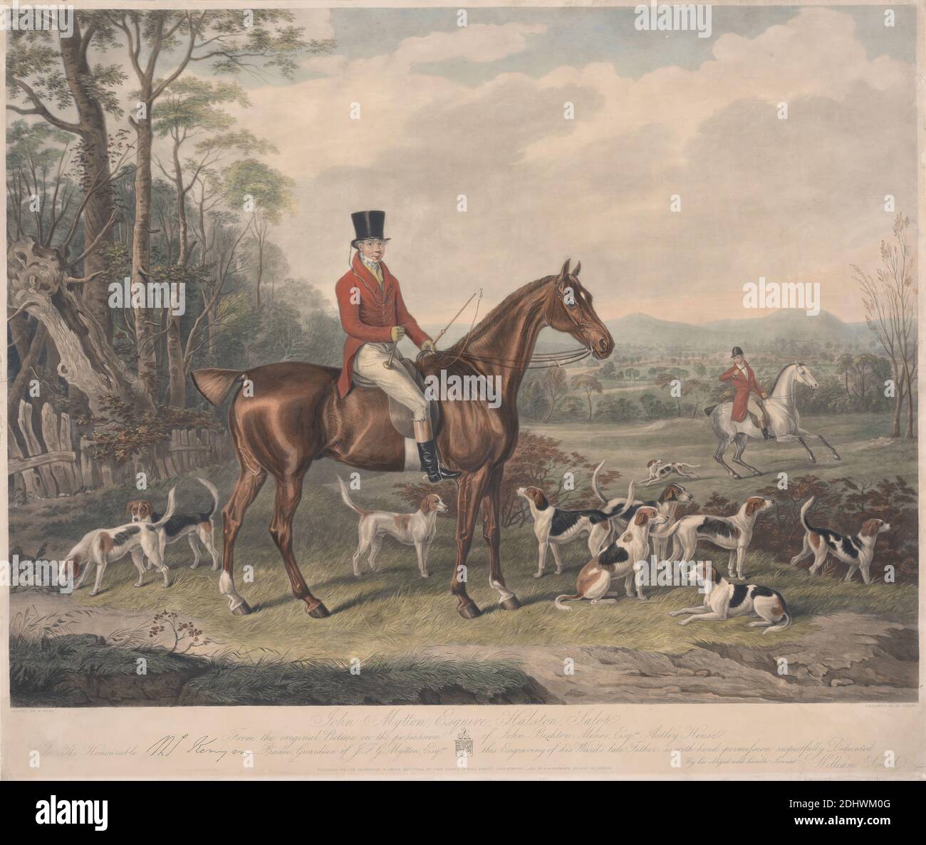 Fox-hunting John Mytton, Esquire, Halston, Salop, William Giller, 1805–ca. 1868, British, after William Webb, ca. 1780–1845, British, 1841, Aquatint, hand-colored, Sheet: 18 1/2 x 24 1/8in. (47 x 61.3cm Stock Photo