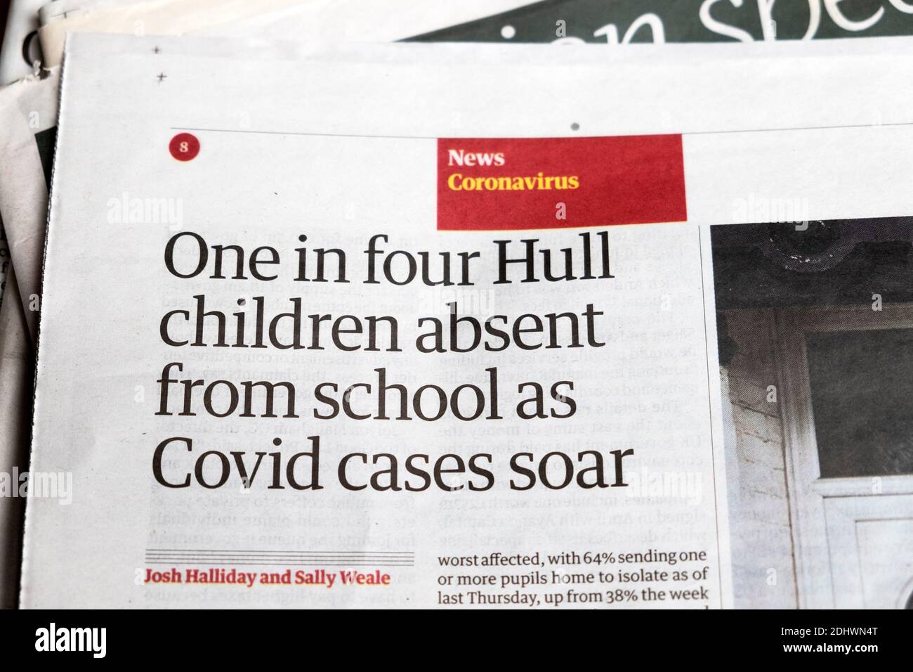 'One in four Hull children absent from school as Covid cases soar' school kids newspaper headline on 17 November 2020 Stock Photo