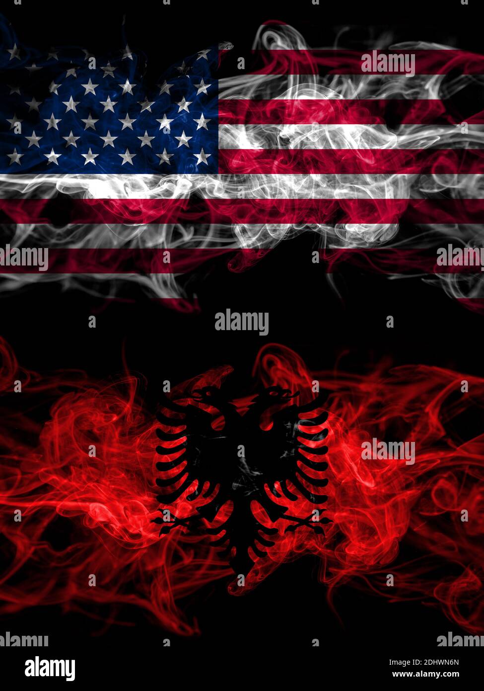 United States Of America America Us Usa American Vs Albania Albanian Smoky Mystic Flags Placed Side By Side Thick Colored Silky Abstract Smoke F Stock Photo Alamy