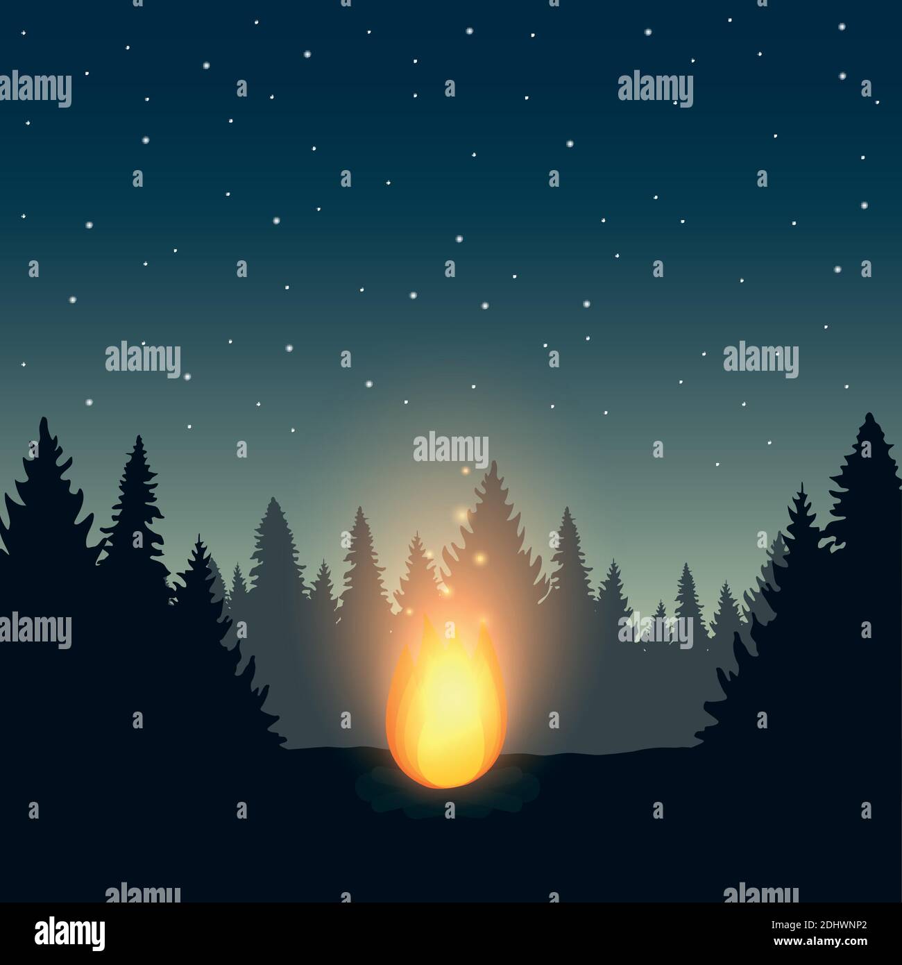 campfire in forest wildlife adventure vector illustration EPS10 Stock Vector