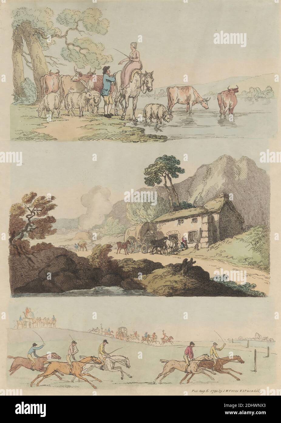 Set of sixteen: Outlines of Figures and Landscapes, Thomas Rowlandson, 1756–1827, British, 1790-1792, Etching, colored by hand, Sheet: 14 1/4 x 10 1/4in. (36.2 x 26cm Stock Photo