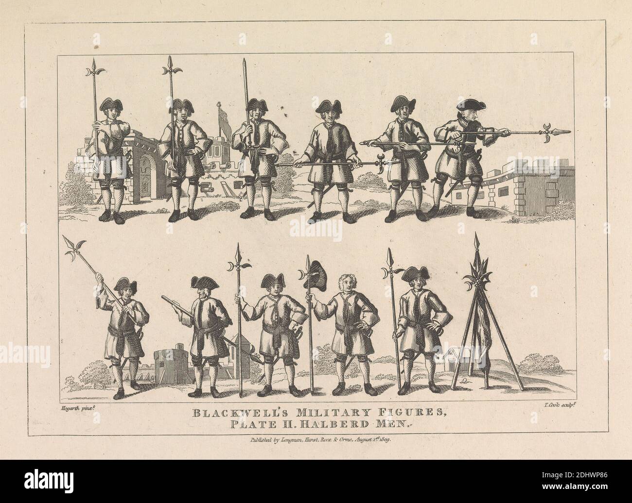 Blackwell's Military Figures, Plate II, Halberd Men, Thomas Cook, 1744–1818, British, after William Hogarth, 1697–1764, British, 1809, Engraving Stock Photo
