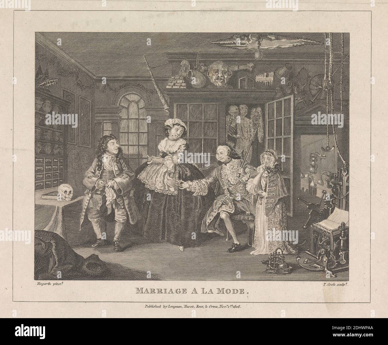 Marriage a La Mode, Thomas Cook, 1744–1818, British, after William Hogarth, 1697–1764, British, 1806, Engraving Stock Photo