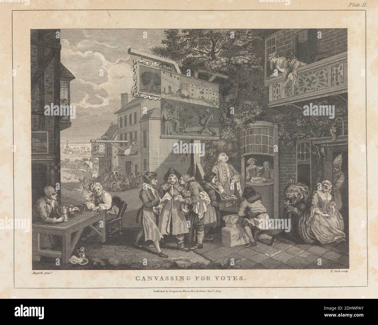 Canvassing for Votes, Plate II, Thomas Cook, 1744–1818, British, after William Hogarth, 1697–1764, British, 1807, Engraving Stock Photo