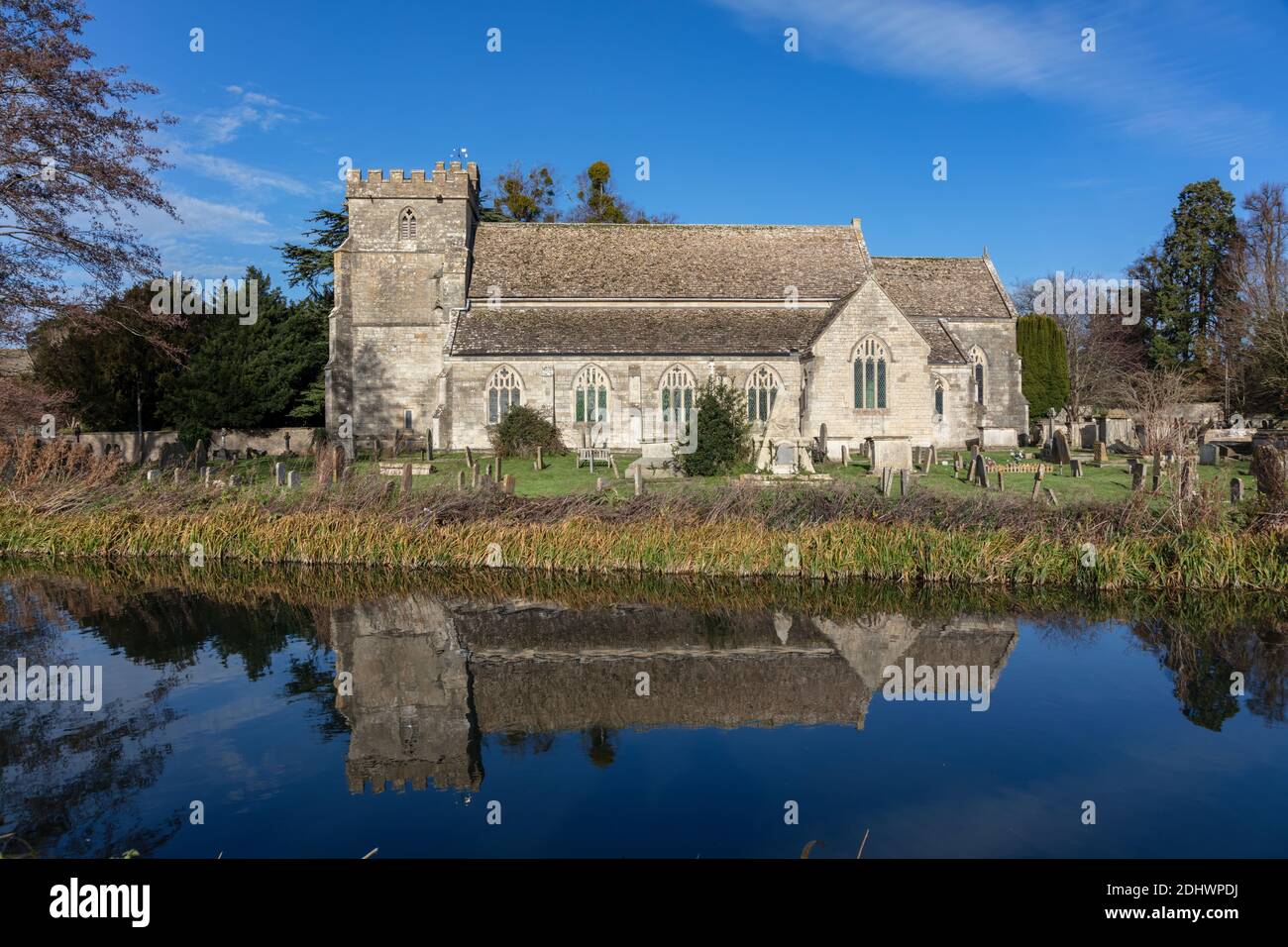 Church of St. Cyr, Stonehouse and the Stroudwater Canal. Near Stroud Gloucestershire, UK Stock Photo
