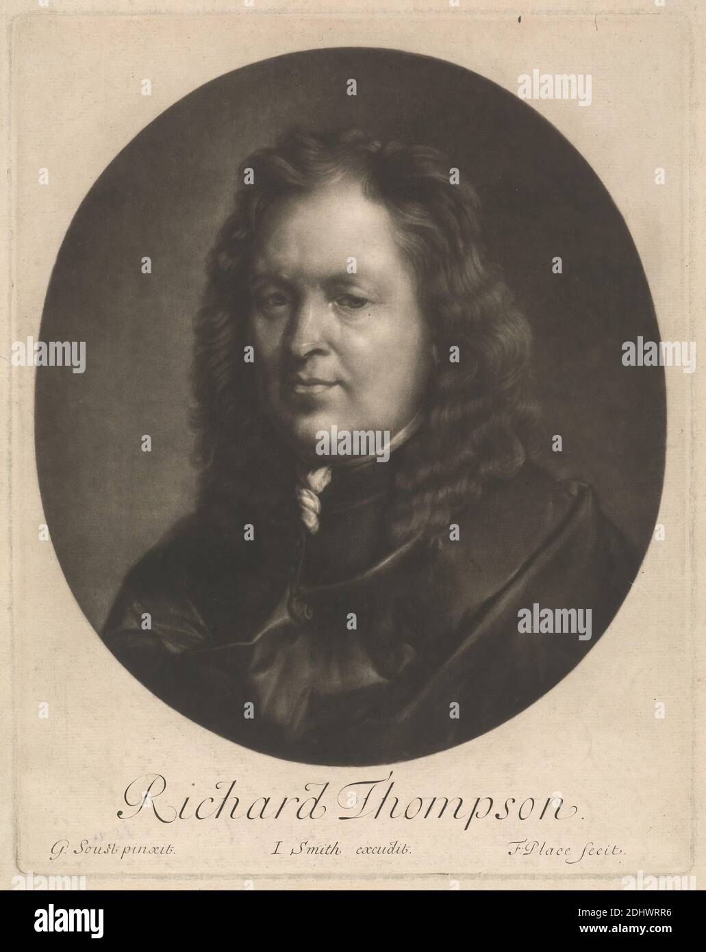 Richard Thompson, Print made by Francis Place, 1647–1728, British, after Gilbert Soest, ca. 1600–1681, Dutch, active in Britain (by 1657), between 1675 and 1700, Mezzotint on moderately thick, moderately textured, beige, laid paper, Sheet: 11 × 8 3/4 inches (27.9 × 22.2 cm), Plate: 10 1/2 × 8 1/4 inches (26.7 × 21 cm), and Image: 8 3/4 × 7 11/16 inches (22.2 × 19.5 cm Stock Photo