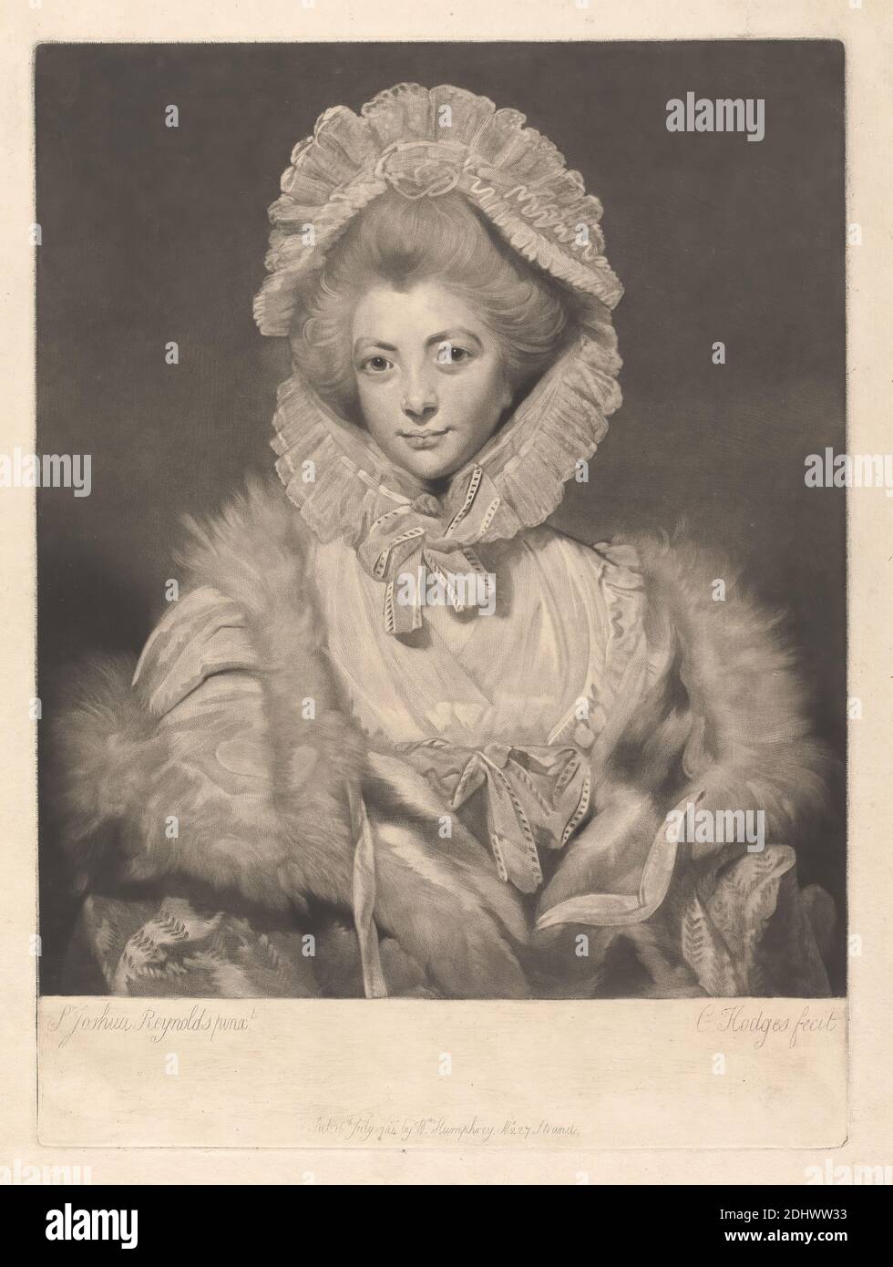 Lavinia Countess Spencer, Print made by Charles Howard Hodges, 1764–1837, British, after Sir Joshua Reynolds RA, 1723–1792, British, 1784, Mezzotint, 2nd state on moderately thick, moderately textured, cream, laid paper, Sheet: 16 3/8 × 12 7/16 inches (41.6 × 31.6 cm), Plate: 15 × 10 15/16 inches (38.1 × 27.8 cm), and Image: 12 15/16 × 10 7/8 inches (32.9 × 27.6 cm Stock Photo