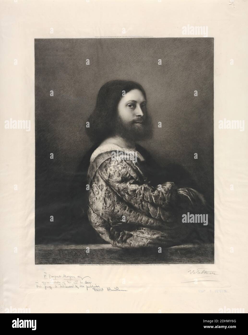 Aretino, Print made by Charles Waltner, ( or ? E. Waltner ), 1846–1925, French, after Titian, 1488/90–1576, Italian, 1905, Etching (artist's proof) on vellum, Sheet: 25 1/16 × 20 inches (63.7 × 50.8 cm), Plate: 21 1/8 × 16 15/16 inches (53.7 × 43 cm), and Image: 17 15/16 × 14 1/4 inches (45.6 × 36.2 cm Stock Photo