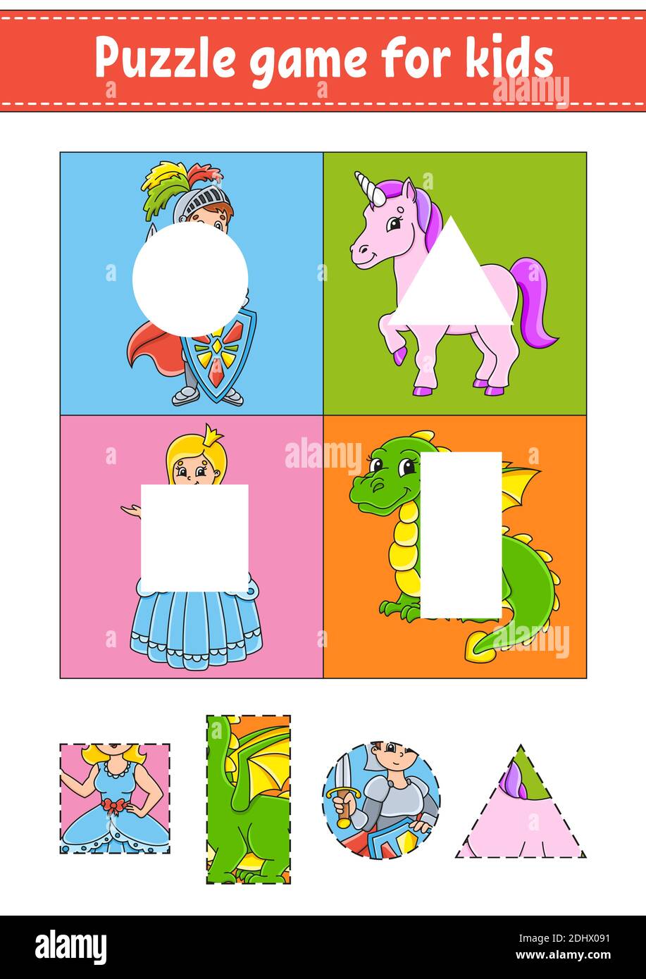 puzzle game for kids cut and paste cutting practice learning shapes education worksheet circle square rectangle triangle activity page cartoo stock vector image art alamy