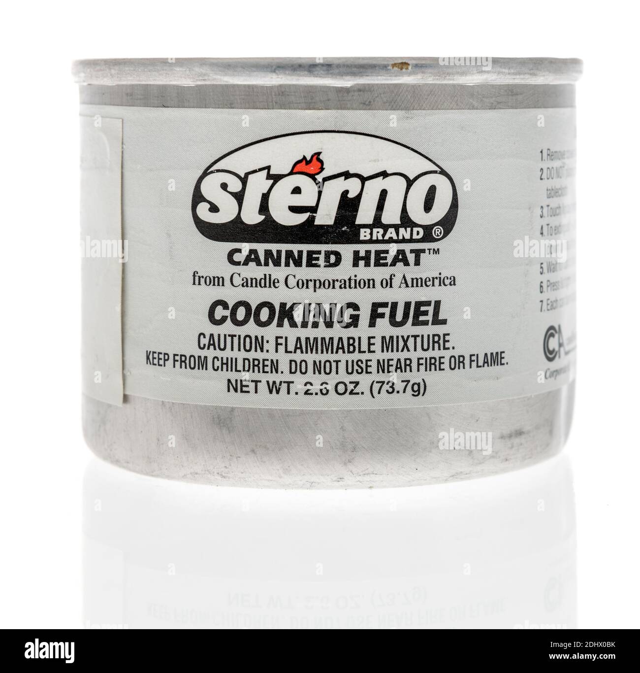 Winneconne, WI -9 December 2020: A package of Sterno burning can for heating food on an isolated background. Stock Photo
